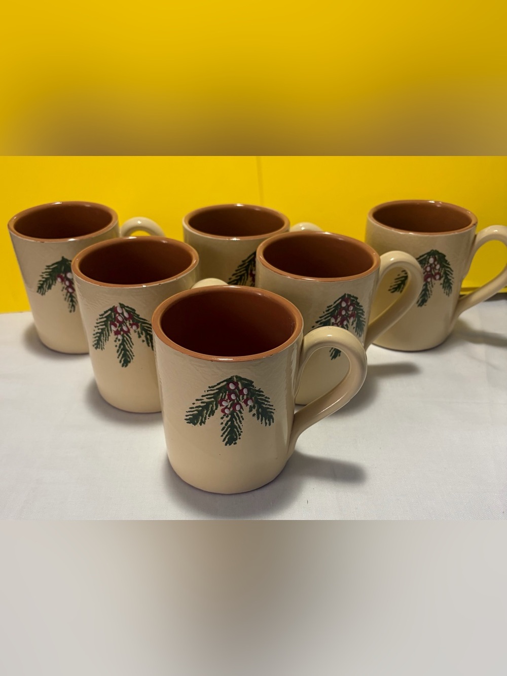 6 Furio Home Ceramic Mugs Beige Christmas Made in Italy Dishwasher Safe